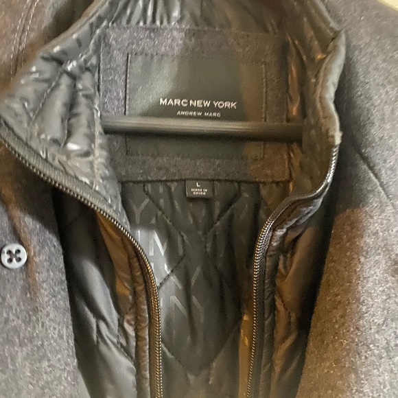 MARC NEW YORK ANDREW MARC Men’s Wool Double Breasted Pea Coat Col: Black Gray - Picture 6 of 7